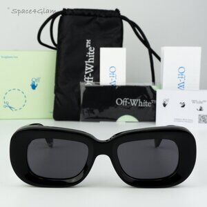 BRAND NEW Off-White CARRARA 007 Black Dark Grey Unisex Rectangular Sunglasses